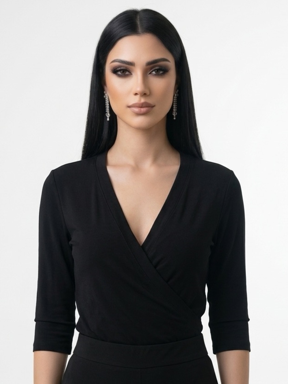 ARMANI COLLEZIONI | Solid Black Wrap-Front Top Women’s Size 10 Made In Italy